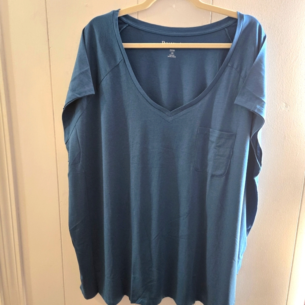 Roaman's Cap Sleeve V-Neck Pocket T Tunic NWT Size 1X